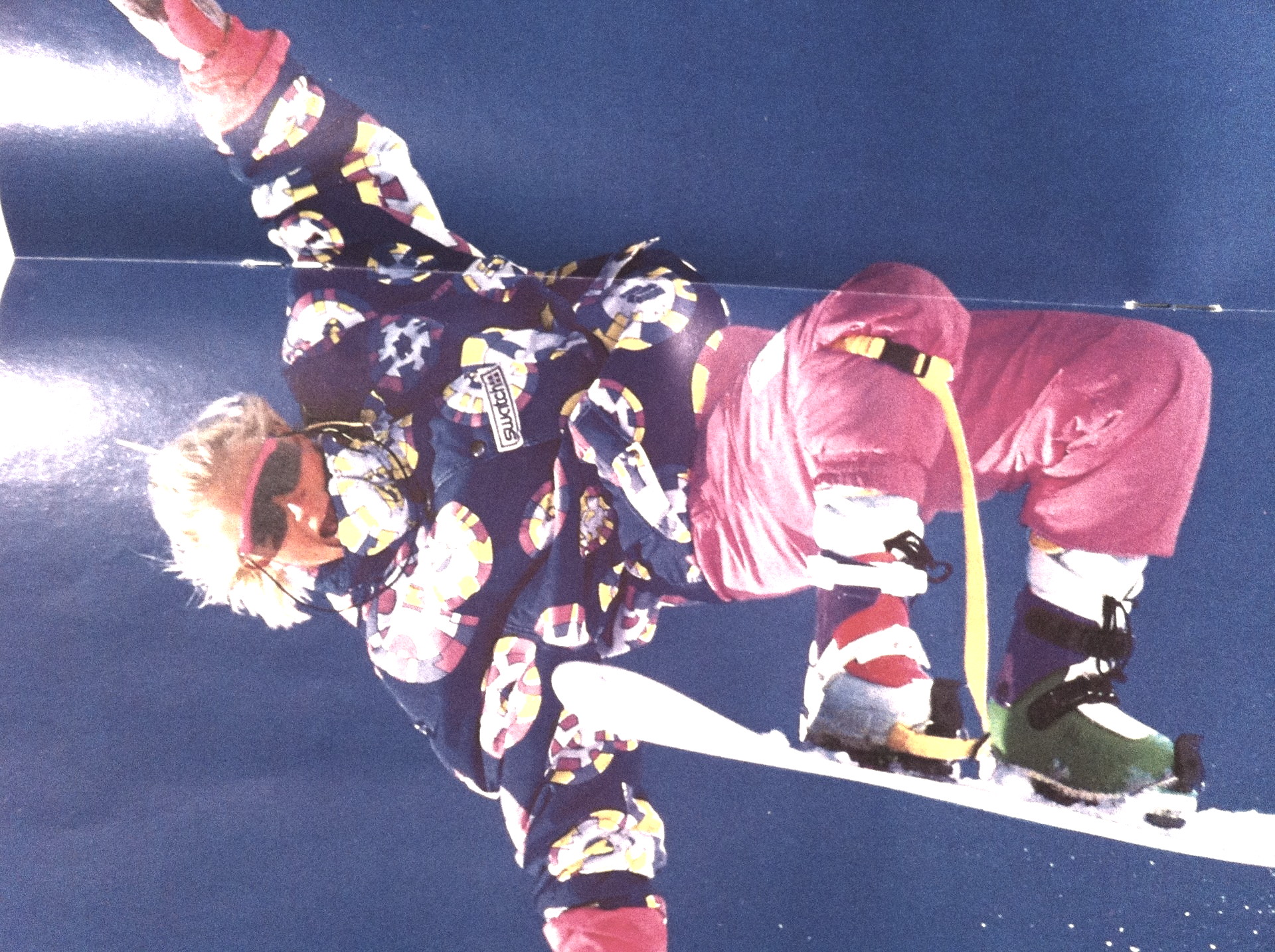 1990s Chiemsee campaign, archive grade — snowboarder mid-air in wild-print gear