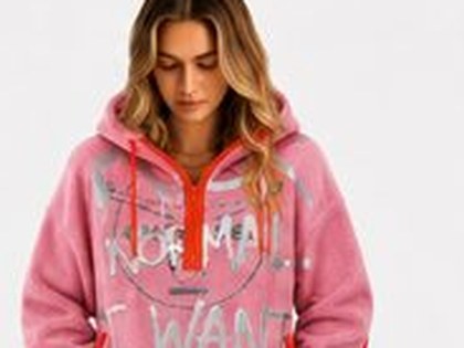 Template shop tile — a pink printed hoodie on a plain model shot