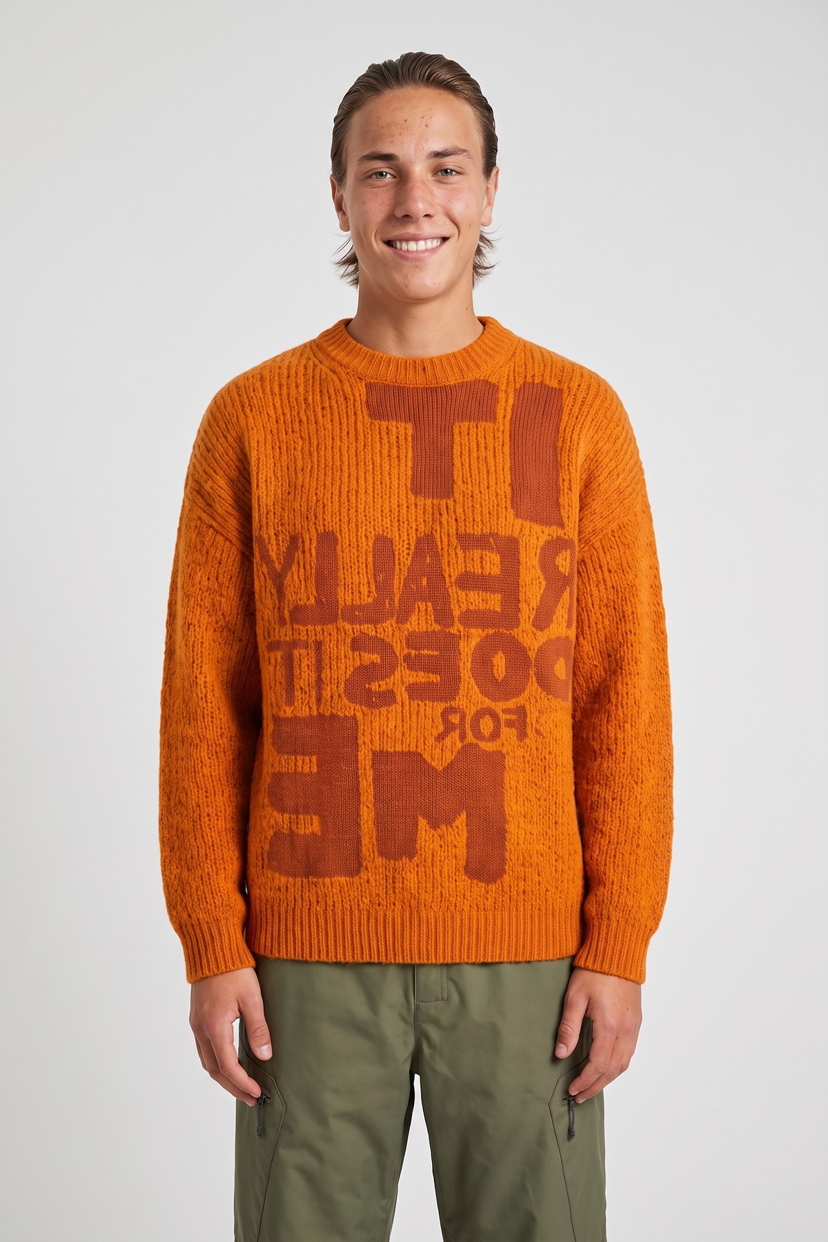 Model wearing the It-Really-Does-It Knit, styled with a second collection piece