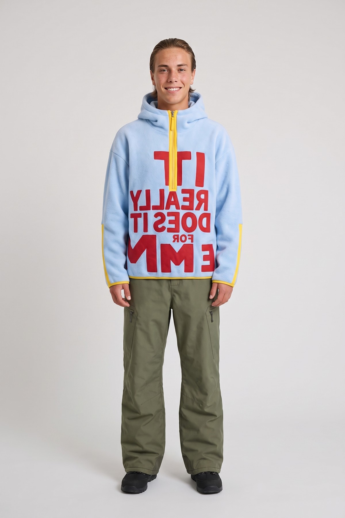 Model wearing the It-Really-Does-It Hoodie, styled with a second collection piece