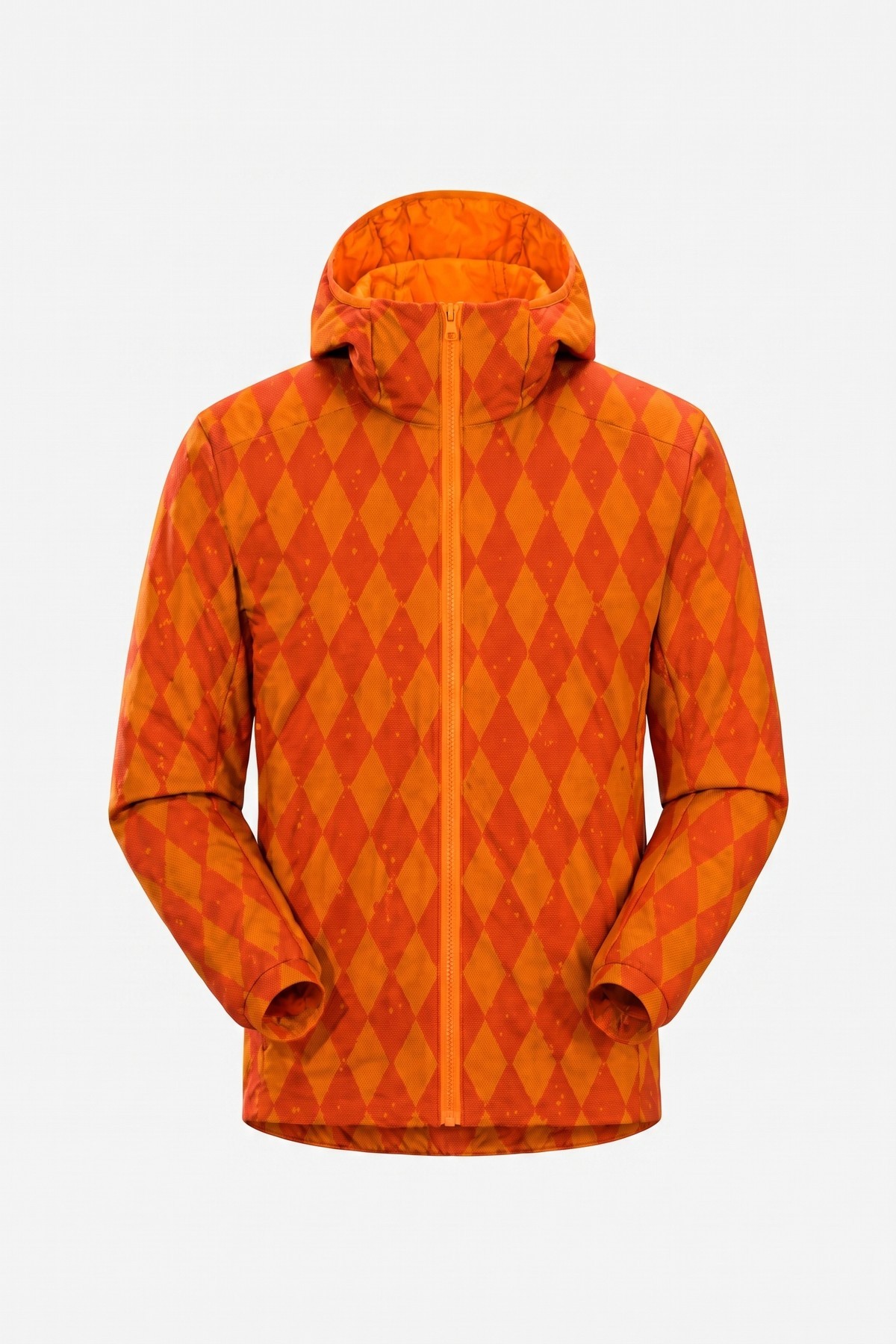 Orange argyle-jacquard knit hooded half-zip pullover